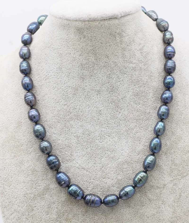 

freshwater pearl black egg 9-13mm 17inch necklace wholesale nature beads FPPJ