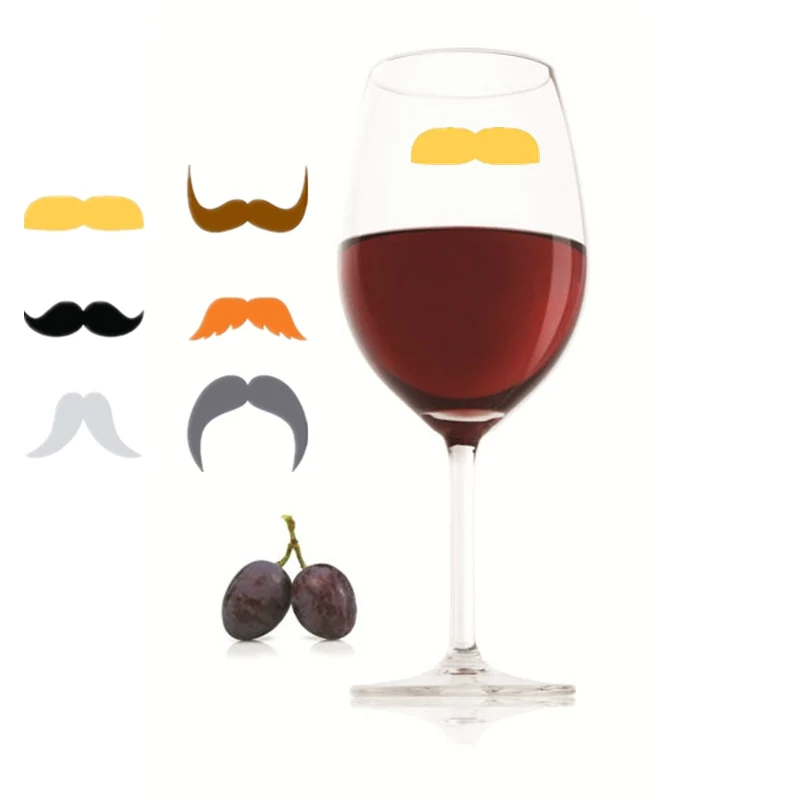 Set of 12 Reusable Lips & Mustache Silicone Sticky Wine Glass Charm Tags Markers
