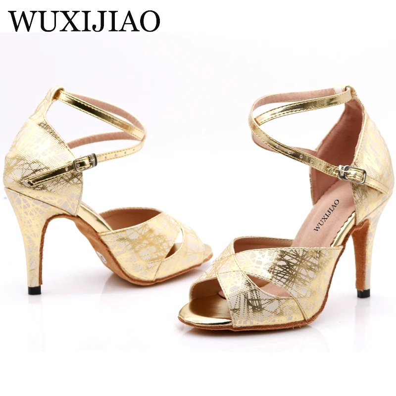 WUXIJIAO hot Printed leatherWomen\'s Latin dance shoes Ballroom dance shoes Party Square dance shoes soft heel 10cm