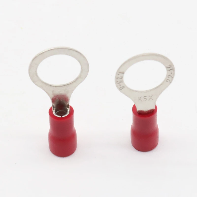 RV1.25-8 Red Circular 22-16 AWG 0.5-1.5mm2 Insulated Ring Terminal Connector Cable Wire Connector 100PCS/Pack RV1-8 RV