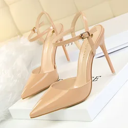 Mirror heels Shoes Women Sexy Strap Sandals Thin Heel High Buckle Sandal Patent Leather high-heeled Summer Women's Sandals