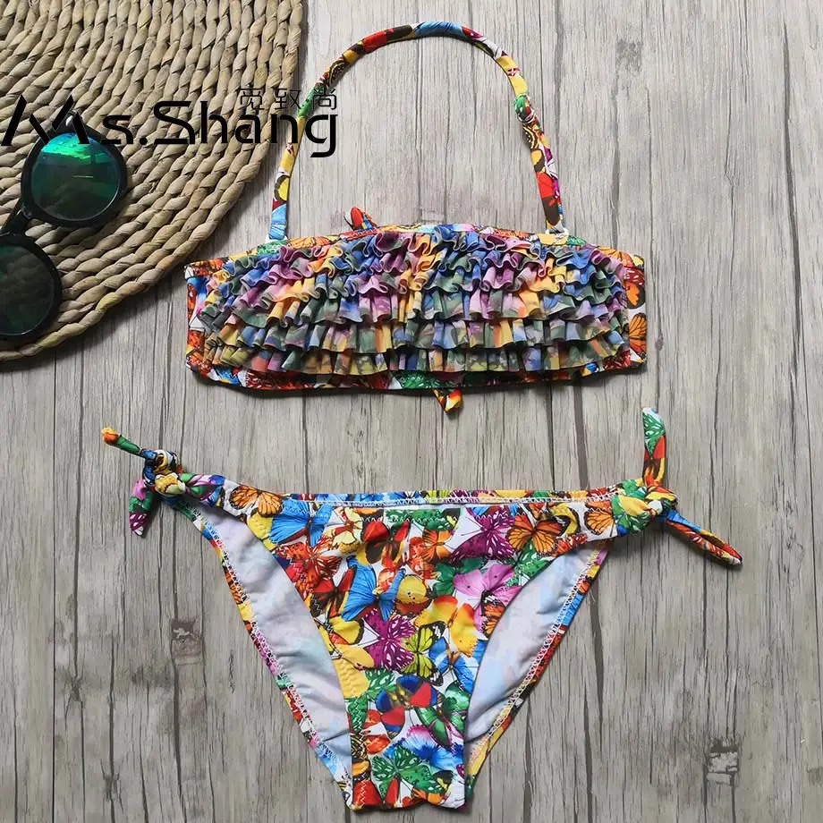 7-14 Year Girl Swimsuit Kids Print Teenager Girl Bikini Set Ruffle Two Piece Children Swimwear for Girls Bathing Suit Swim Wear