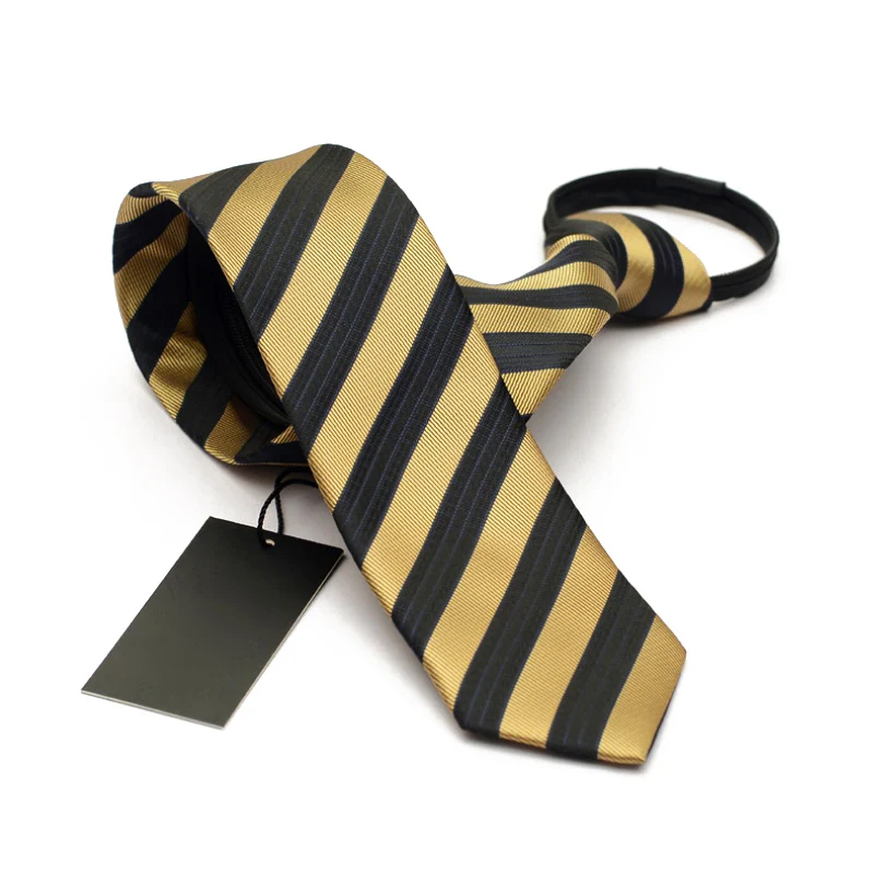 Fashion Zipper Ties For Men Wedding Mariage Jacquard Tie High Quality Business Tie Gold Striped 6cm Narrow Arrow with Gift