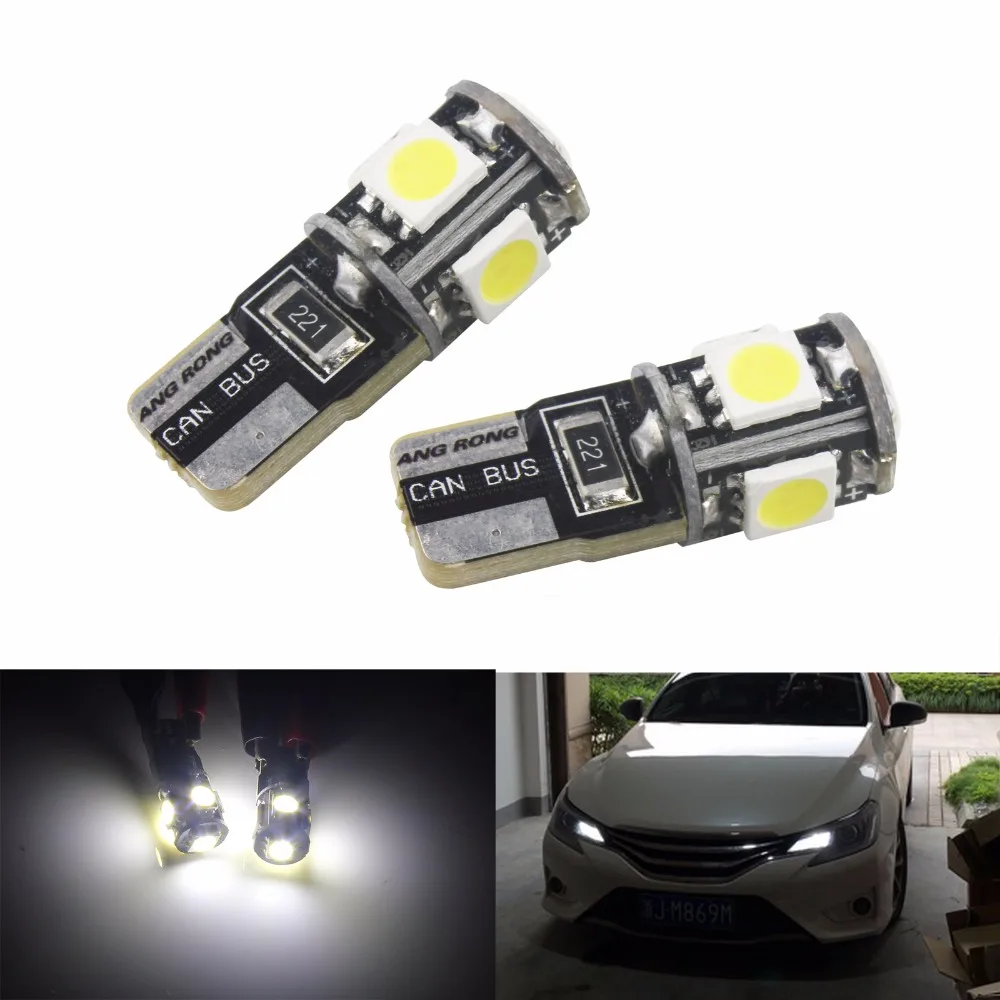 ANGRONG 2pcs Canbus Car 5 SMD 5050 LED Light T10 W5W 194 Bulb NO OBC Error White Parking Lamps 12V