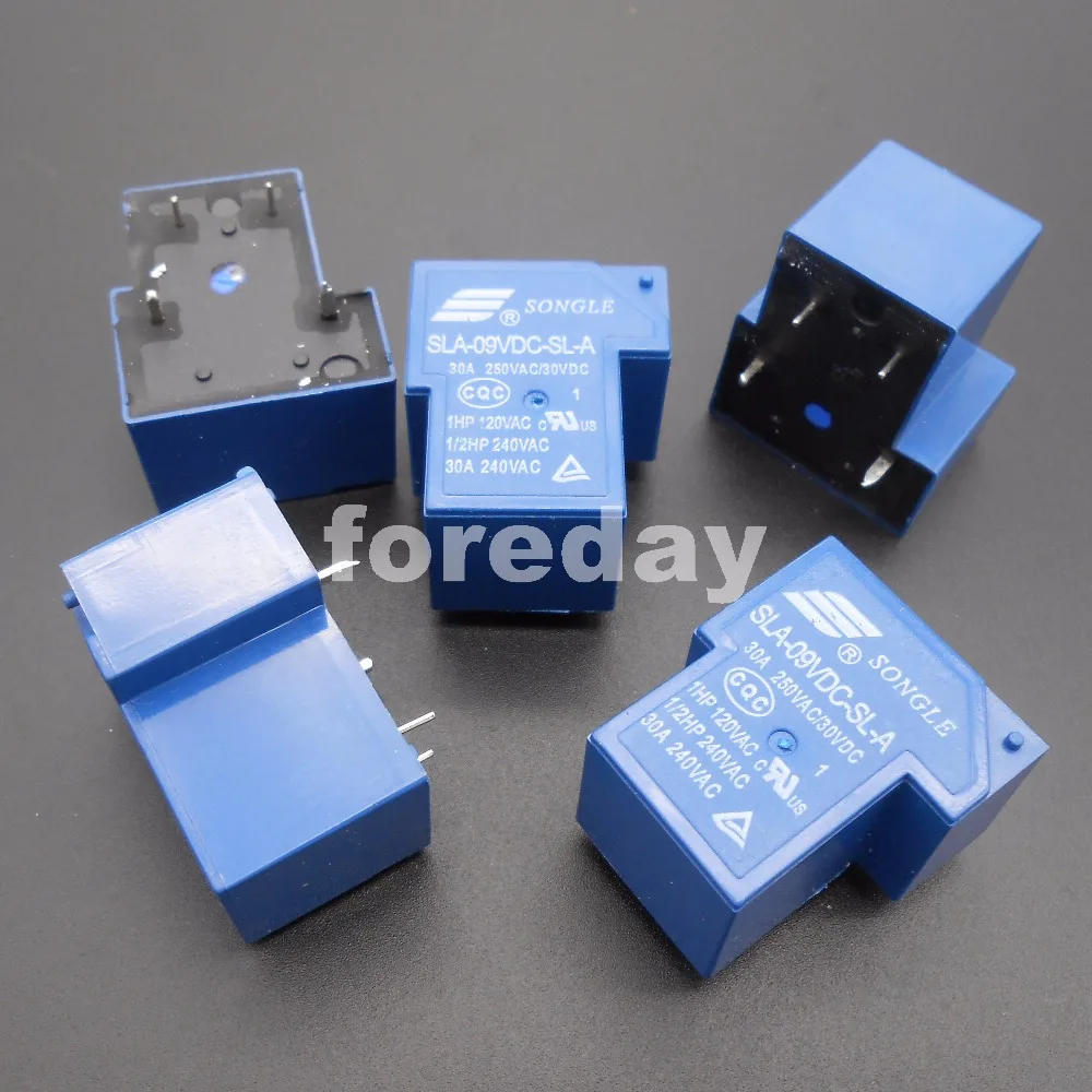 HQ 5PCS Blue SLA-09VDC-SL-A 4 Pins SONGLE R Power Relay 9V DC SPST SLA Original 30A Switching 20A/30VDC 250VAC NEW*FD437X5