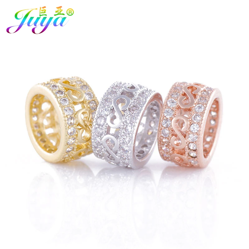 Beading Jewelry Findings Pave Zircon Big Hole Infinity Metal Charm Beads Accessories For Women Men Natural Stones Jewelry Making