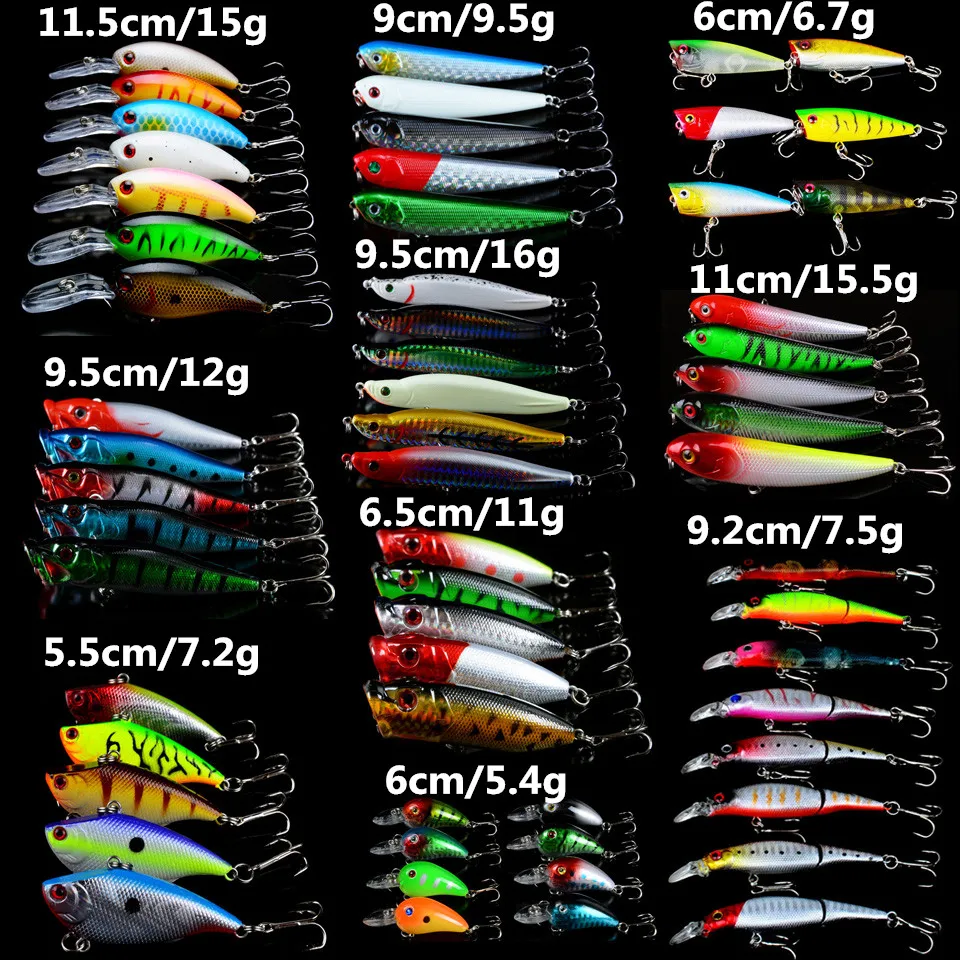 LINGYUE 60pcs/set Mixed 10 Varisized Models Wobblers Fishing lures 60 Colors Bass Crankbait Wobbler Fishing Tackle Wholesale