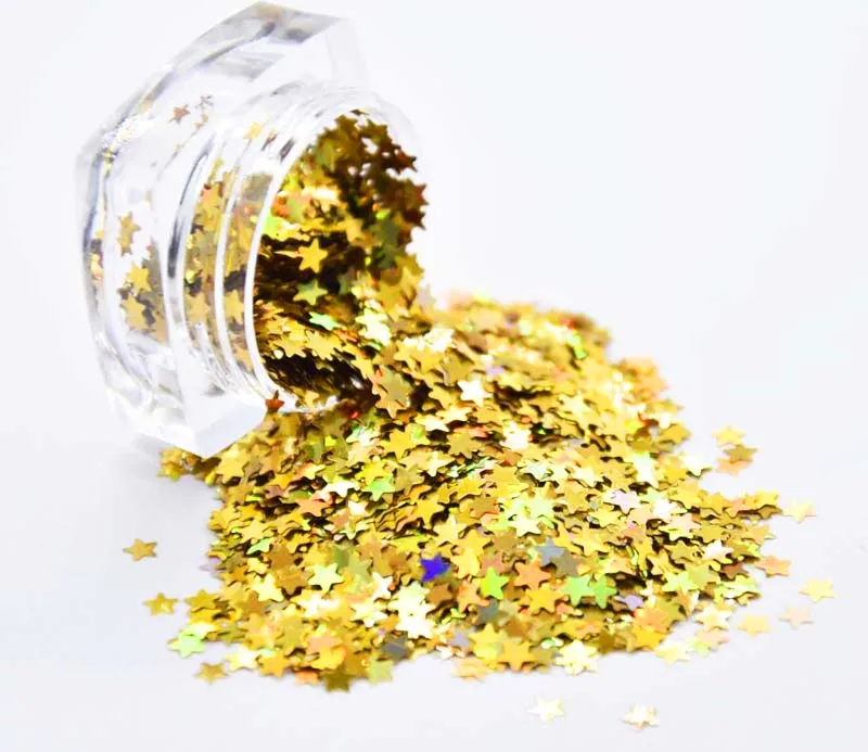 

Glitter Stars 3mm 1 Bottle Holographic Golden Bling Metallic Sprinkles Star Sequin NAIL ART DECORATION Accessories ##PW-03