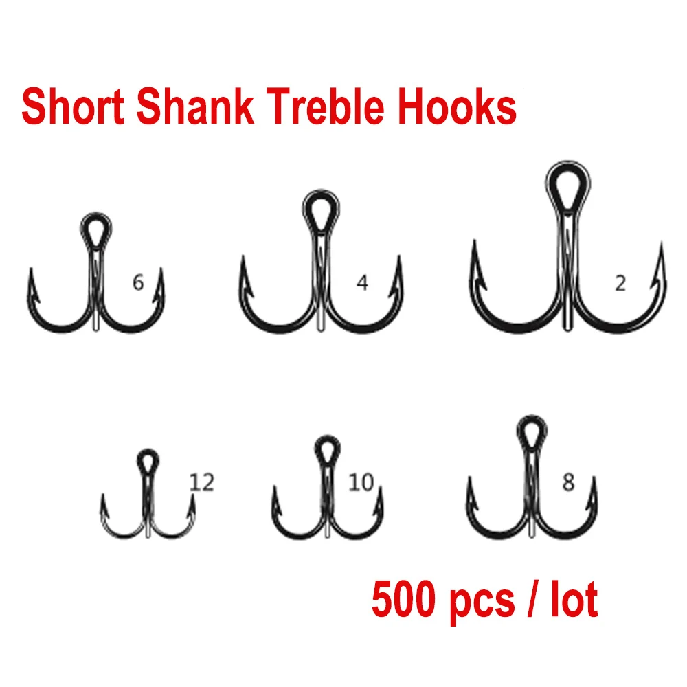 

500 Pcs/lot 2# 4# 6# 8# 10# 12# Black Fishing Hook High Carbon Steel Treble Overturned Hooks Fishing Tackle Round Bend Treble