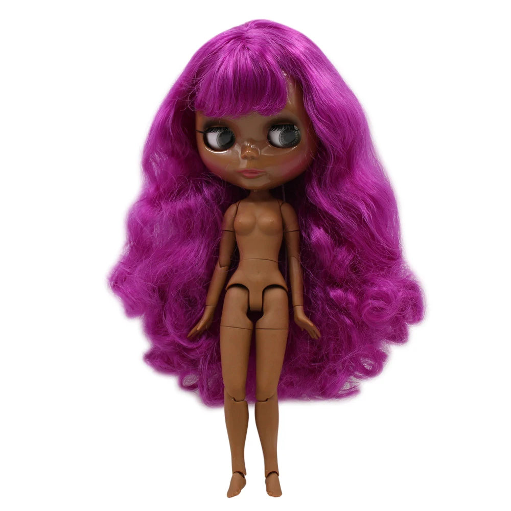 ICY DBS Blyth doll 1/6 30cm bjd super black dark skin joint body dark Purple hair with curly hair.No.280BL732