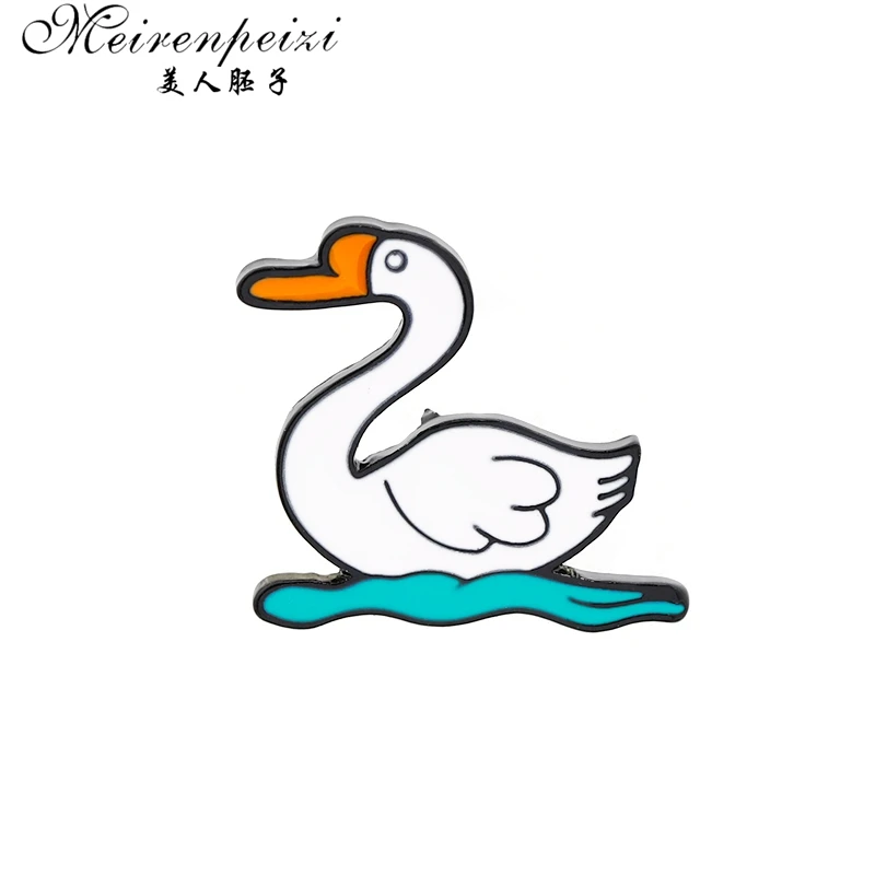 Meirenpeizi Badges Animal duck Swim Custom Brooches Bag Clothes Lapel Pin Punk Black White Jewelry Gift