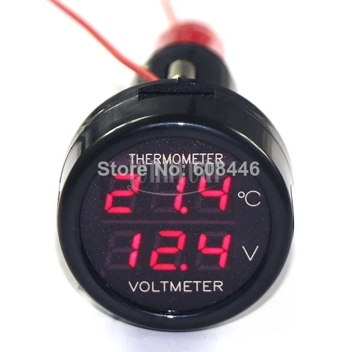 2 in 1 Car 12V and 24V Red Red Dual Display LED Dual Digital Car battery monitor voltmeter thermometer -10-80 Celsius