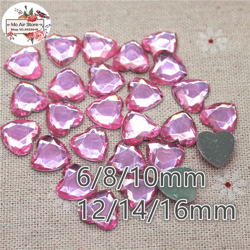 6/8/10/12/14mm red/pink/purple Facets flat back Acrylic rhinestone stone heart decoration DIY craft no hole