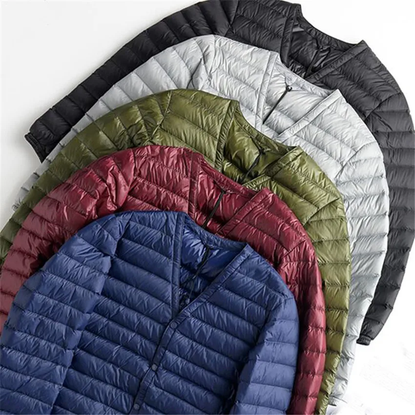 Abrigo de plumón para hombre, Parka delgada ultraligera de plumón de pato, Chaqueta corta con cuello en V, Tops AB644, otoño e invierno, novedad de