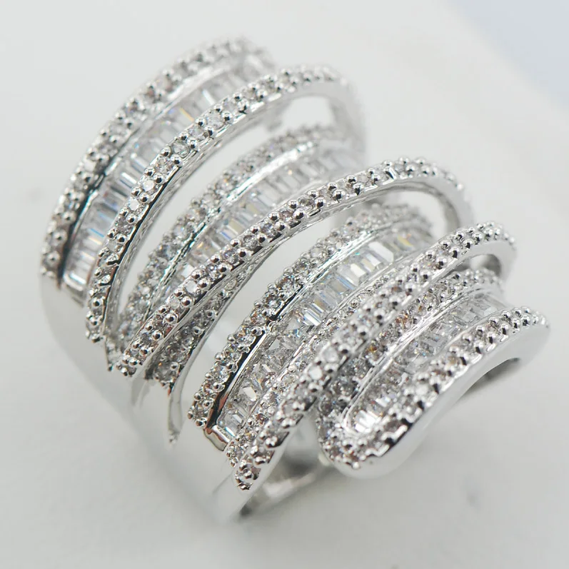 Micropave Crystal Zircon White Crystal Zircon 925 Sterling Silver Ring Size 7 8 9 10 11 A12