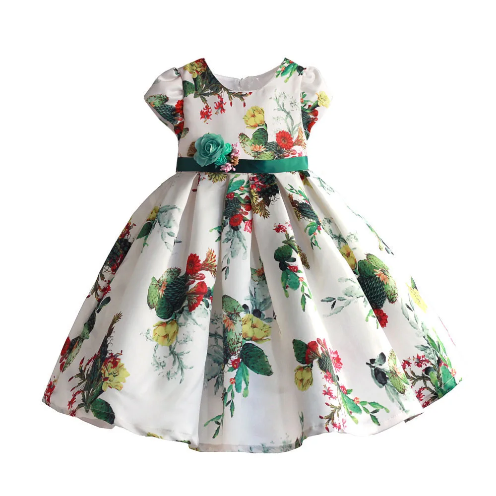 Girls Dress Cactus Print Soft Party Holiday Performance Kids Dresses For Girls Baby Girl Summer Clothes Size 3-8T