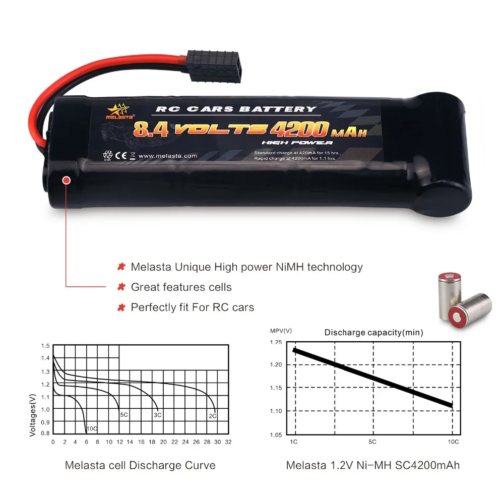 Melasta-batería NiMH de 8,4 V y 4200mAh, paquete plano de 7 celdas con enchufe de descarga Traxxas para coches de carreras RC, juguetes pasatiempos