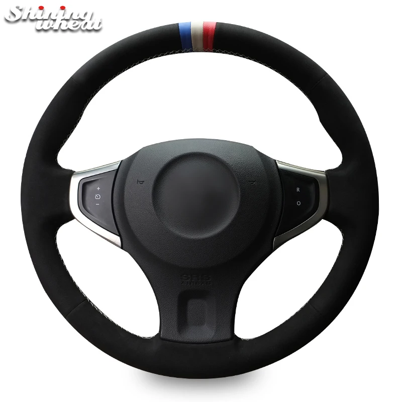 Shining wheat Black Suede Blue White Red Marker Car Steering Wheel Cover for Renault Koleos 2009-2014