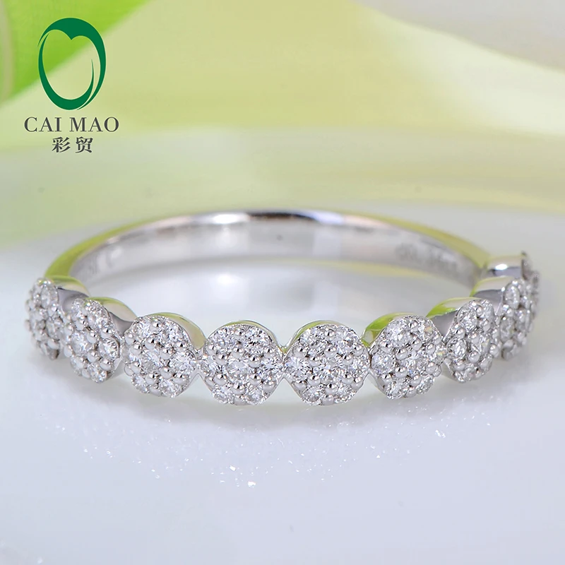 CaiMao Natural 0.34ctw Cluser Diamonds Band 14kt White Gold Engagement Wedding Ring for Women