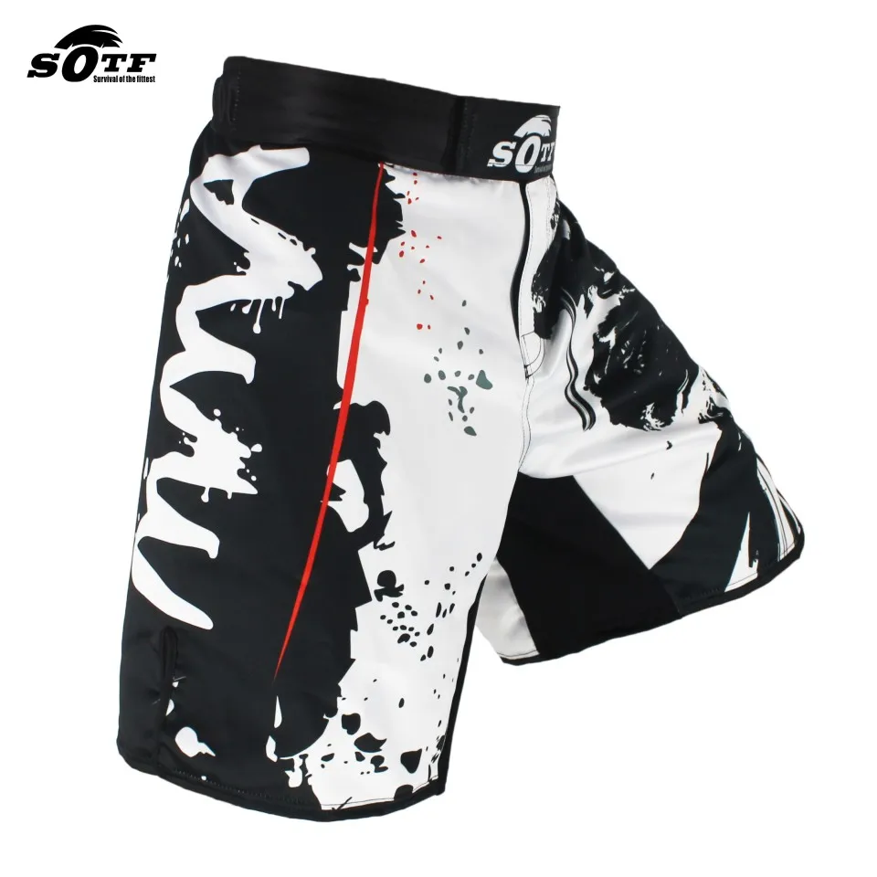 SOTF-pantalones cortos deportivos de combate ninja, ropa de boxeo tailandesa, pantalones cortos negros de cintura elástica, Bushido, fierce, Tiger,