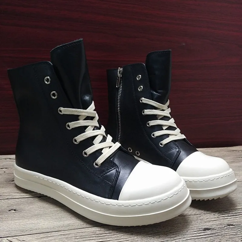 Hoge Top Schoenen Mannen Echt Leer Lace Up Luxe Enkel Trainers Canvas Sneakers Laarzen Hoge Straat Hip Hop Casual Flats schoenen