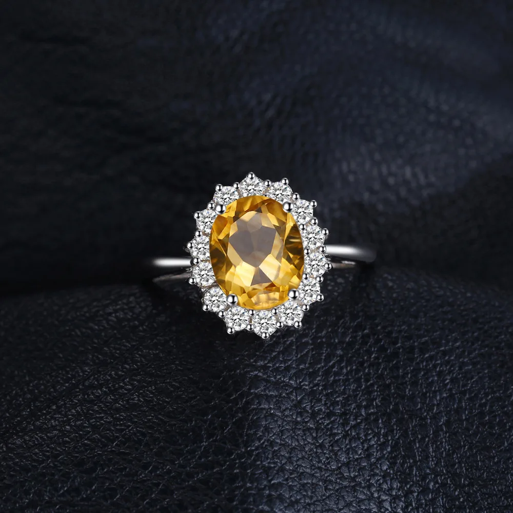 JewelryPalace 1.8ct Princess Diana Natural Citrine 925 Sterling Halo Ring for Woman Wedding Engagement Jewelry Party Fine Gift