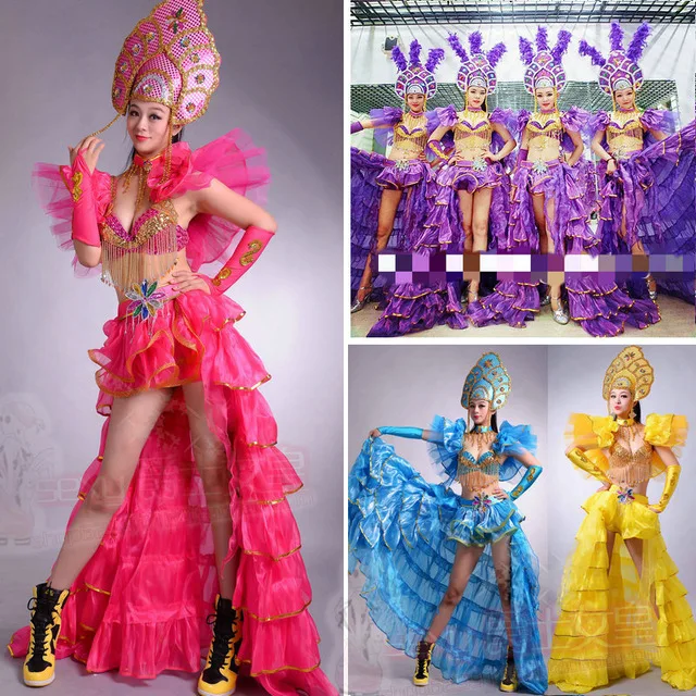 Brazil women Opening show Costume sexy performance wear national dance clothing set Feather headdress nightclub singer dancer