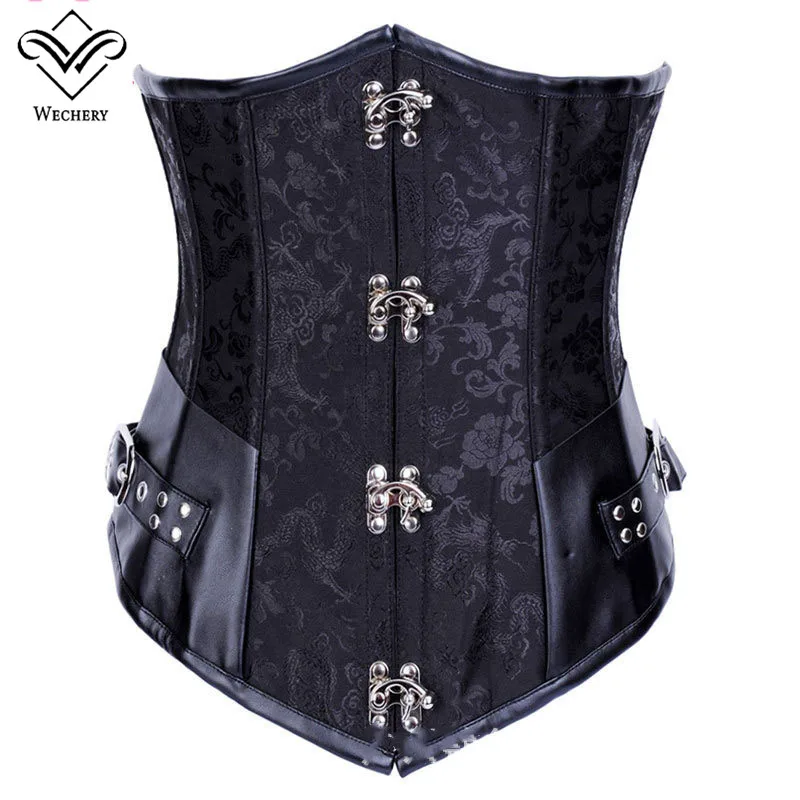 Wechery Steampunk Vintage Corset Sexy Gothic Punk Corsets Bustiers Plus Size Leather Retro Underbust Korset Corselet Steel Bones