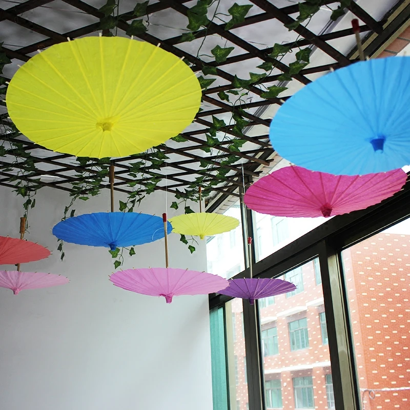 Colored Paper Umbrella China Traditional Dance Color Parasol Umbrella Outdoor Wedding Party Decor Handmade DIY Painting Material
