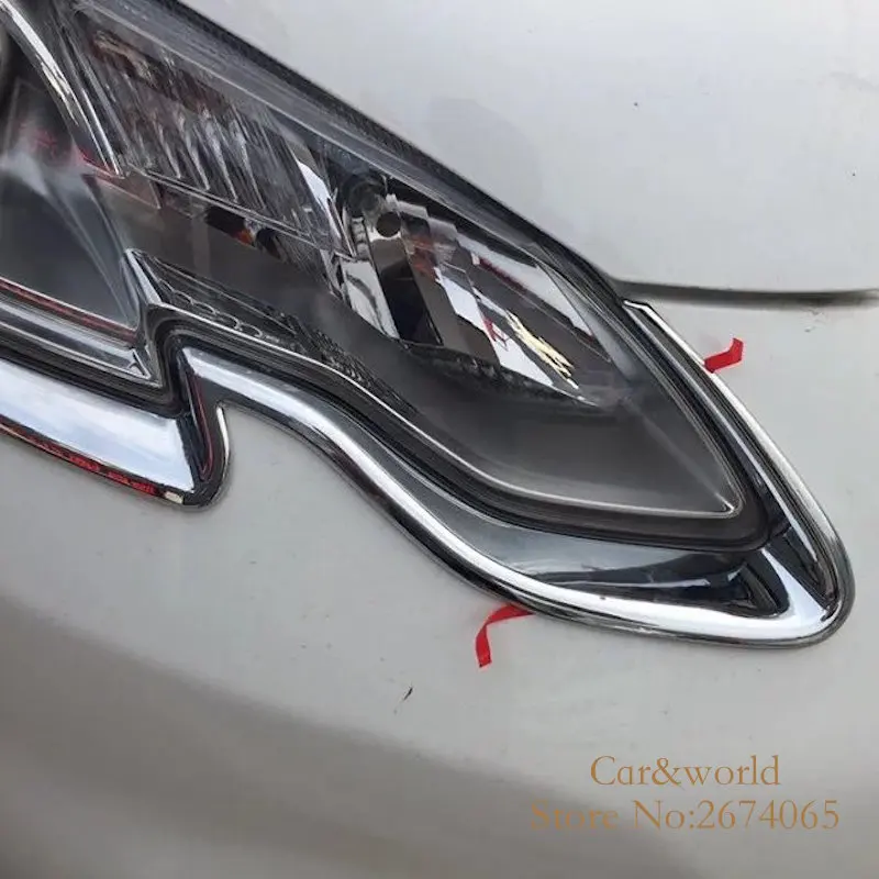 ABS Chrome For 2014 2015 2016 Peugeot 2008 HeadLights Eyebrows Cover Trim Front Head Light Decoration Car styling Accessories
