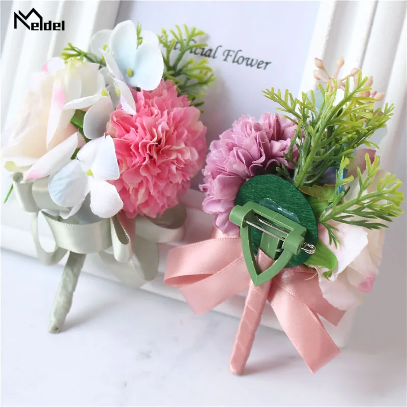 Meldel Corsages-broche de boda para novio, alfiler para novia, rosa, muñeca, flor, pulsera de dama de honor, accesorios de boda para fiesta y reunión