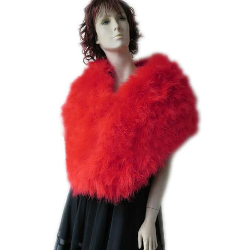 Women Real Ostrich Feather Fur Shawl Wraps Bride Wedding Cape Winter Warm Red