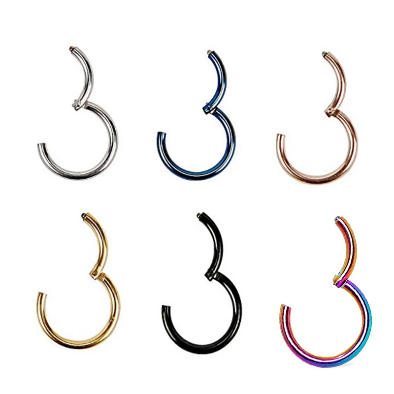 1 Piece G23 Titanium Segment Hinged Rings Septum Nose Clicker Piercing Nose Ring Lip Ring Earrings Helix Piercing Body Jewelry