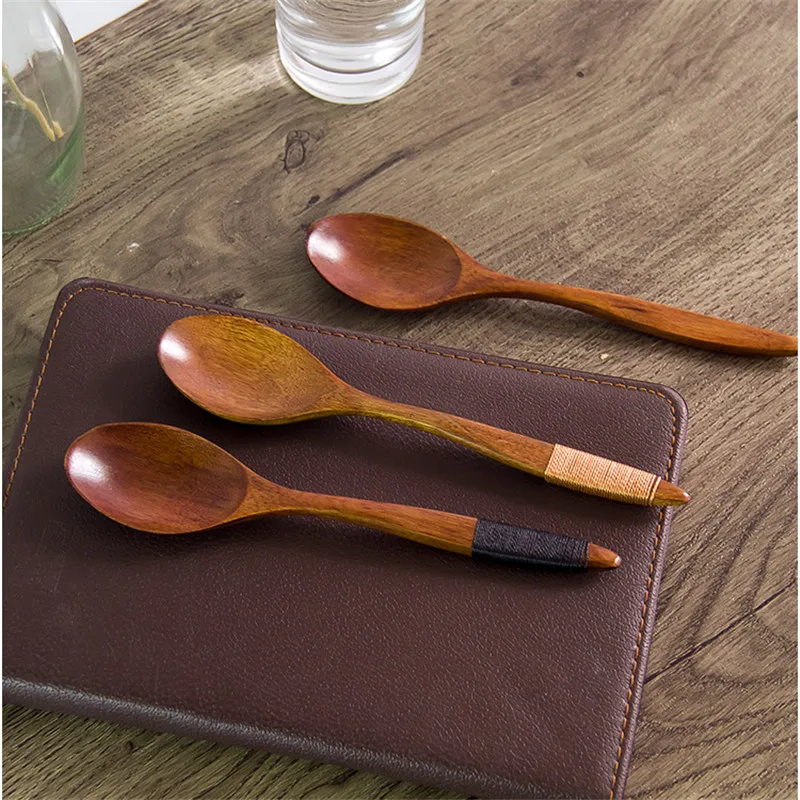 100pcs/lot Japanese Style Original Wooden Spoon Baby Feed Spoon Wind By Woolen Drinkware Cutlery Kitchen Accessories LX0013