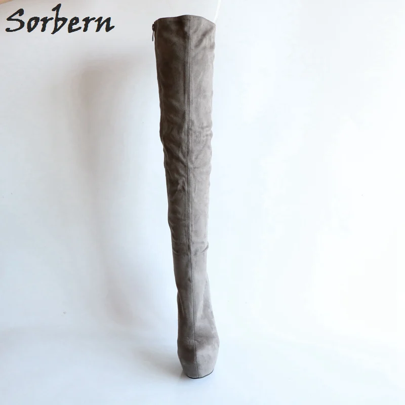 Sorbern Fashion Knee High Boots Grey Women High Heel Winter Shoes Women Eu Size 34 To 46 Custom Wide Calf Fit Heeled Boots New image 5