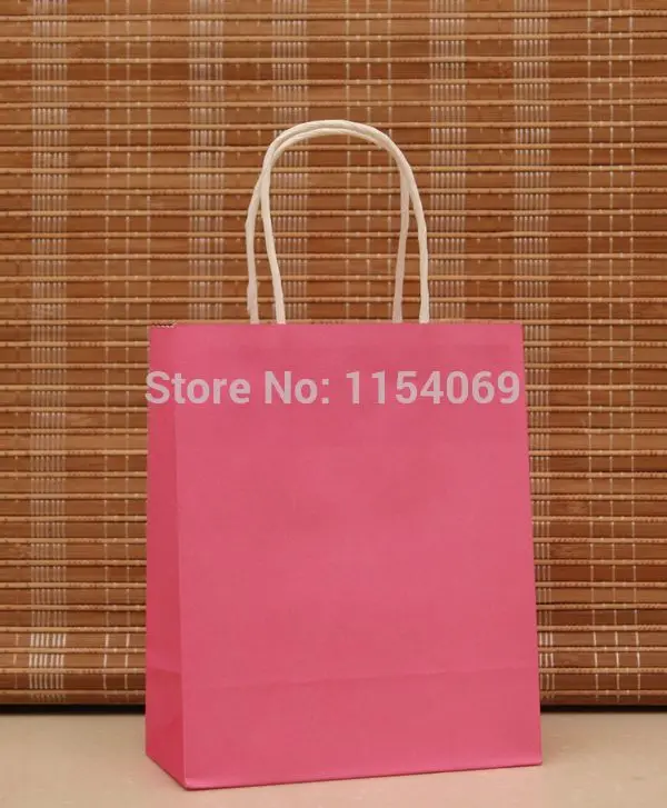 

50pcs/lot Deep Pink Paper Bag 18x15x8cm Recyclable Boutique Gift Jewelry Packaging Bag Kraft Paper Gift Bags With Handle