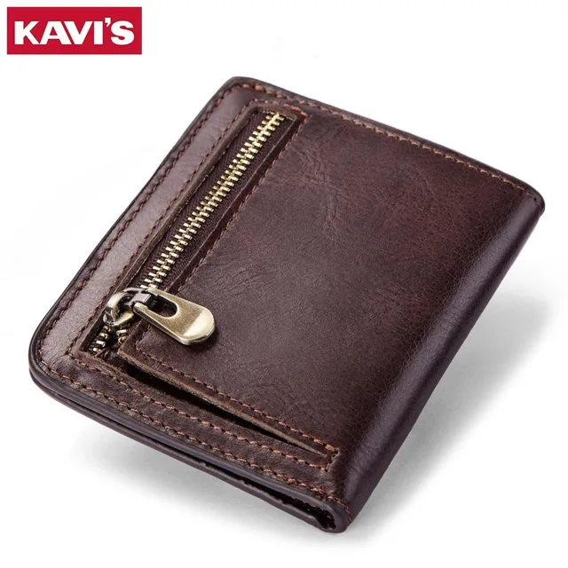 KAVIS małe etui na karty portfel ze skóry naturalnej mężczyźni męska portmonetka Mini Portomonee zacisk na portfel Slim na kieszeń na suwak