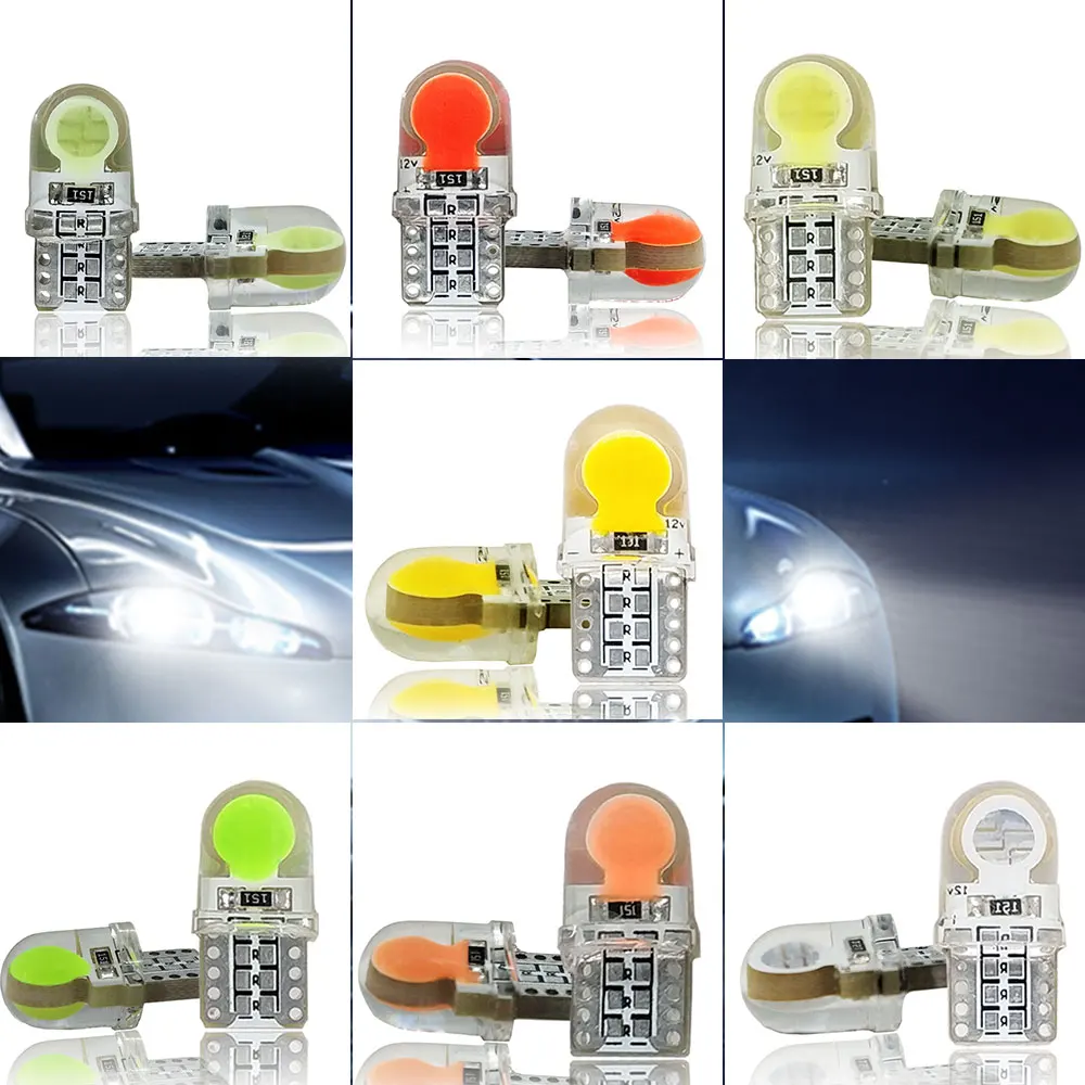 10x Auto T10 LED W5W LED Bulbs White 194 168 501 LED COB Sillicone Car Interior Clearance Lights Turn Side Dome Reading Lamp