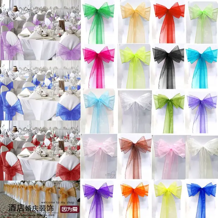 100pcs Organza Banquet Decor Sheer Organza Fabric 18cm x 275cm  Chair Sashes Chair Bows Wedding Party Event Xmas DIY Decoration