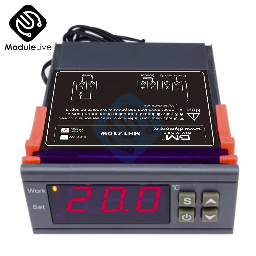 MH1210W 90-250V 10A 220V Digital Temperature Thermostat Regulator Controller -50~110 Celsius Heating Cooling Control NTC Sensor