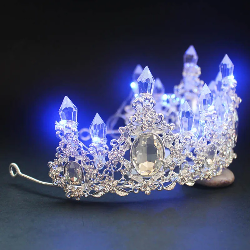 Wedding Hair Accessories Baroque LED Light Tiaras for Women Headdress Rhinestone Diadem Big Crowns Luxurious Party Decoration