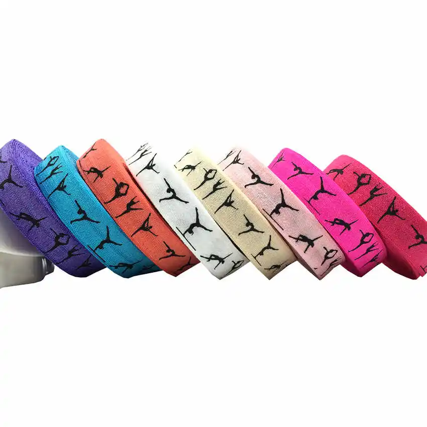 5Yard 16mm Colorful Gymnastics Design Sport Print Fold over elastic Wedding decoration Hair bands Hair ornament sewing accessory