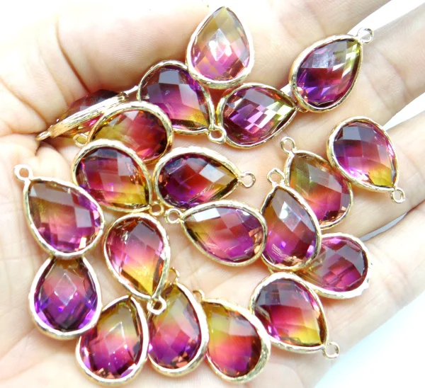 15*20mm Natural stone crystal quartz glass stone mix charm Teardrop pendants for DIY Jewelry Making Necklace Accessories 10pcs