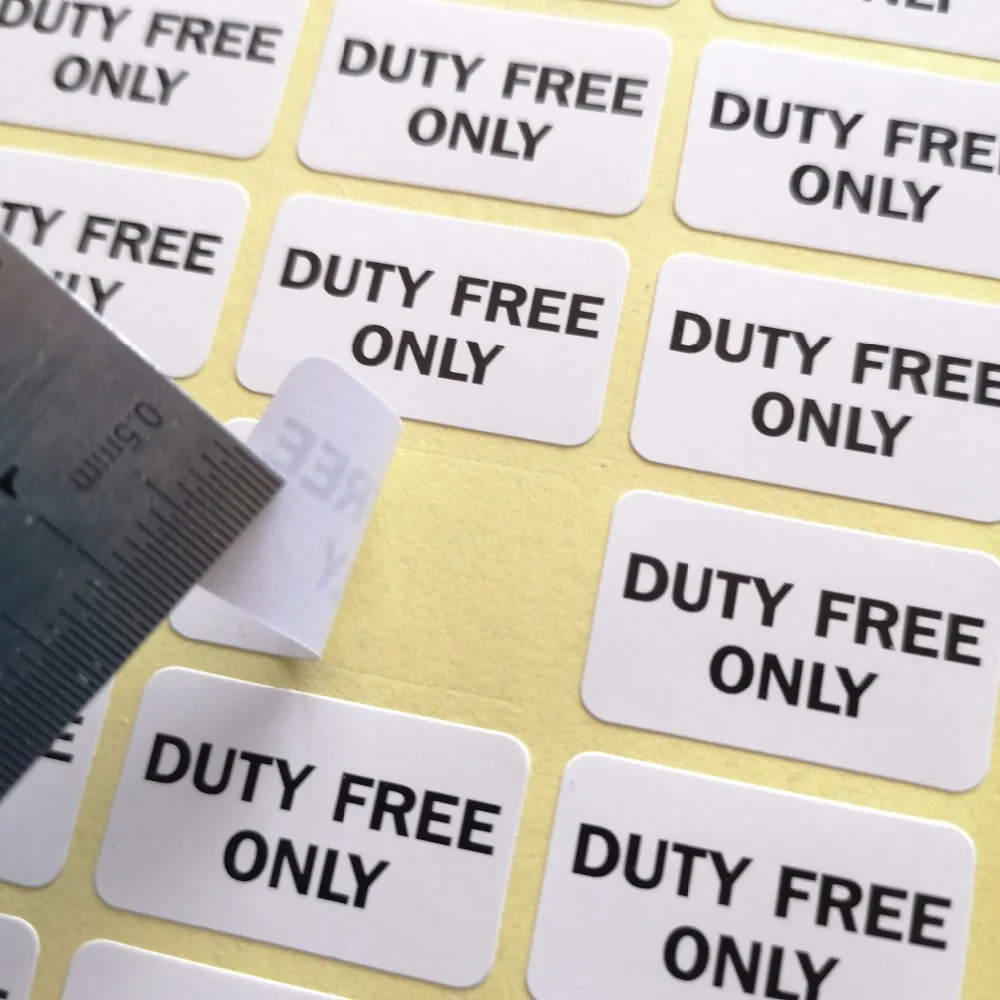 1200 Stück 25 x 15 mm NUR DUTY FREE Selbstklebender, glänzender Kunstdruckpapieraufkleber für Duty-Free-Store-Werbung, steuerfreie Einkaufsprodukte – Detail 7