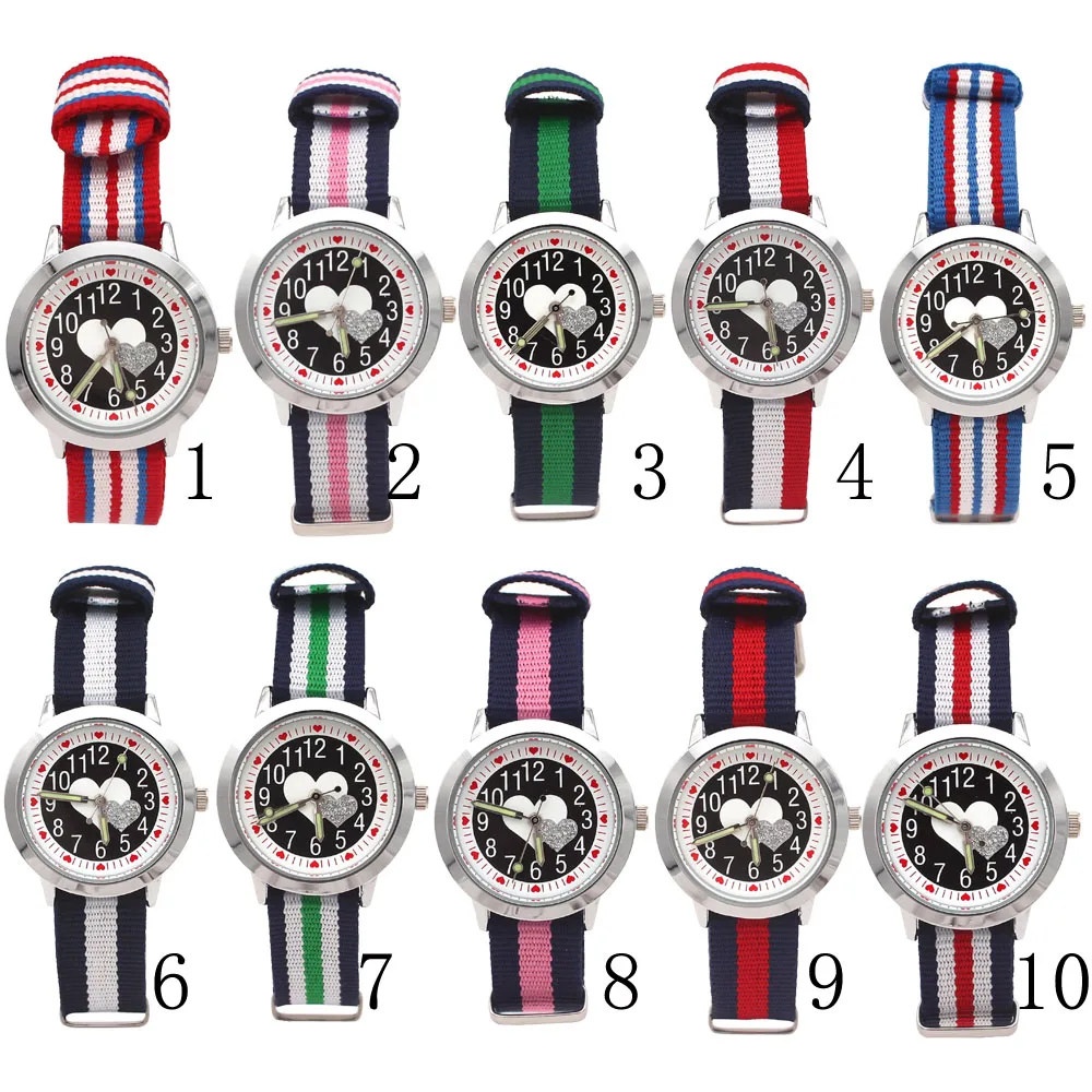 ساعة كوارتز للأطفال ، ساعة يد قماشية لطيفة للأولاد والبنات ، مع قرص قلب ، هدية للطلاب