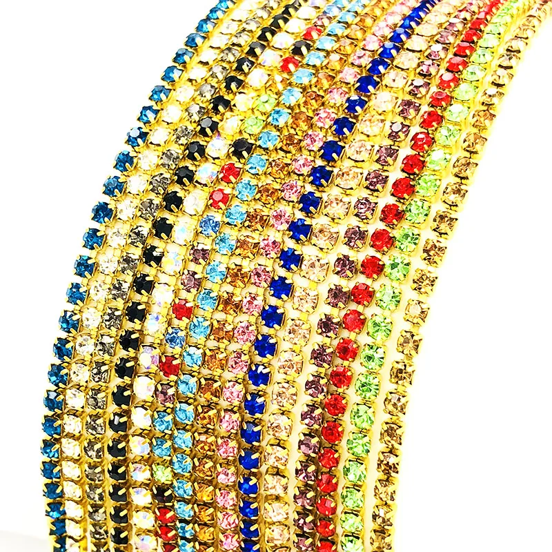 2mm/2.5mm/2.8mm/3.0mm/4.0mm 5 yard/pack di Alta qualità fondo oro Oro giallo Catena di Strass Accessori FAI DA TE