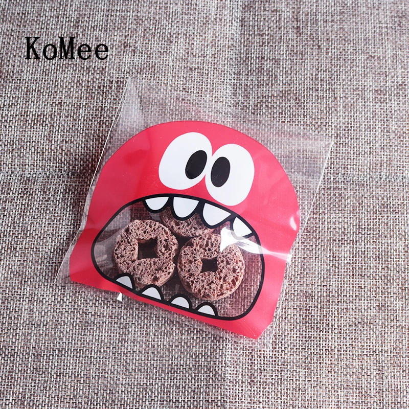 100pcs 7cmx10cm OPP Bag Cute small Monster teeth Baking Christmas Gift Packaging Cookie Bags Wedding Candy Plastic bag