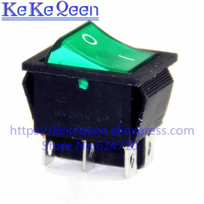 10Pcs KCD4 25x31mm Big Ship Type Switch Green 6 Pin 2 Position SPST 16A 250V 20A 125VAC ON-OFF Rocker Switch With a Green light