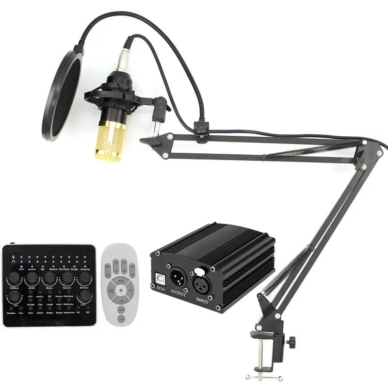 Multi-functional live sound card and metal shock mount webcast essential professional bm800 microphone