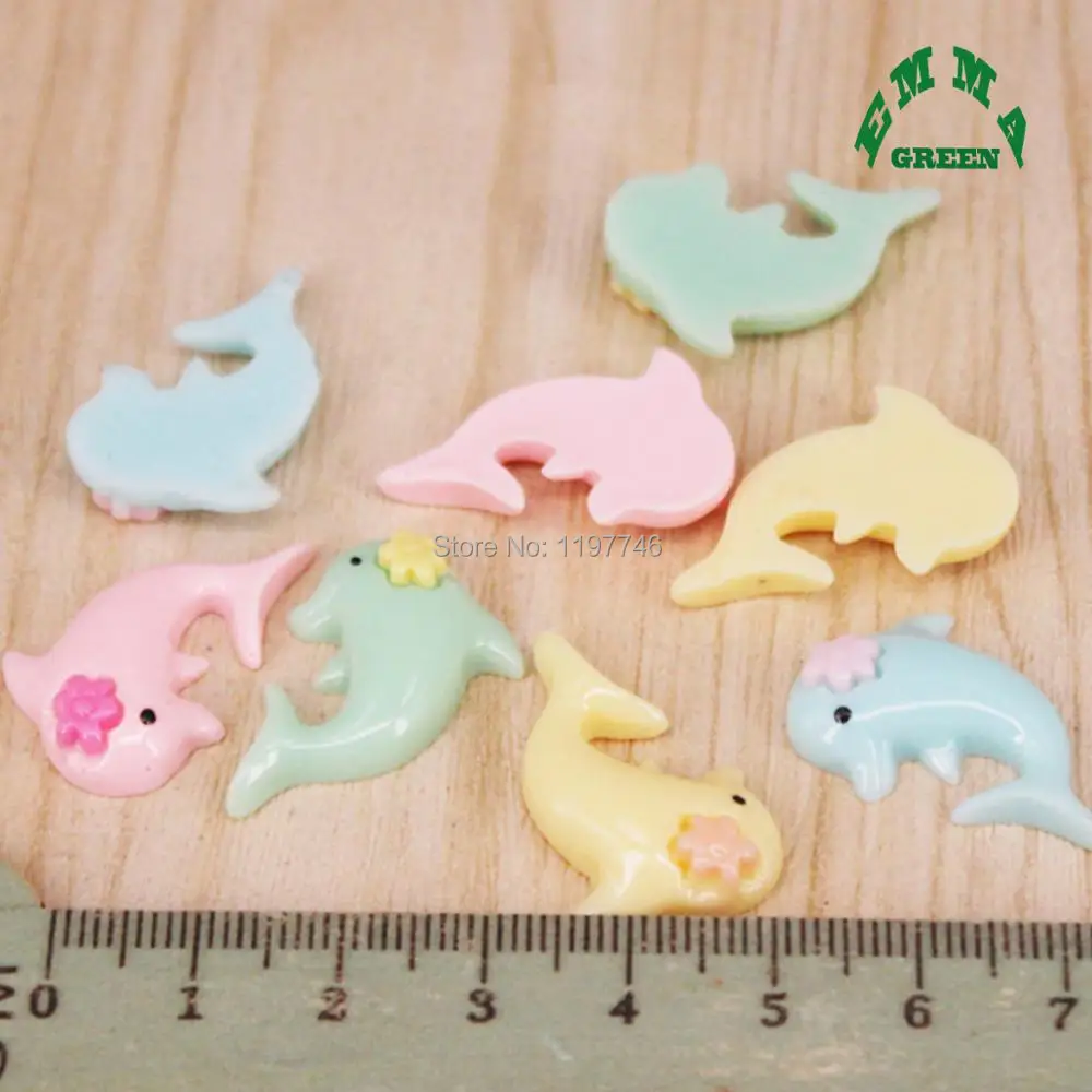 Mini Order Beautiful 26x18mm 20pcs Various Colors Flat Back Resin Dolphin Flatback Cabochon Scrapbooking DIY Phone Decoration